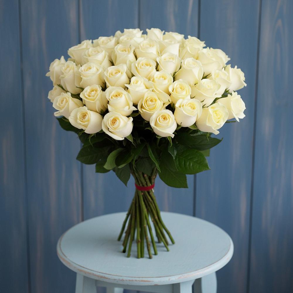 Букет 51 Белая роза Эдлесс Лав в Среднеуральске