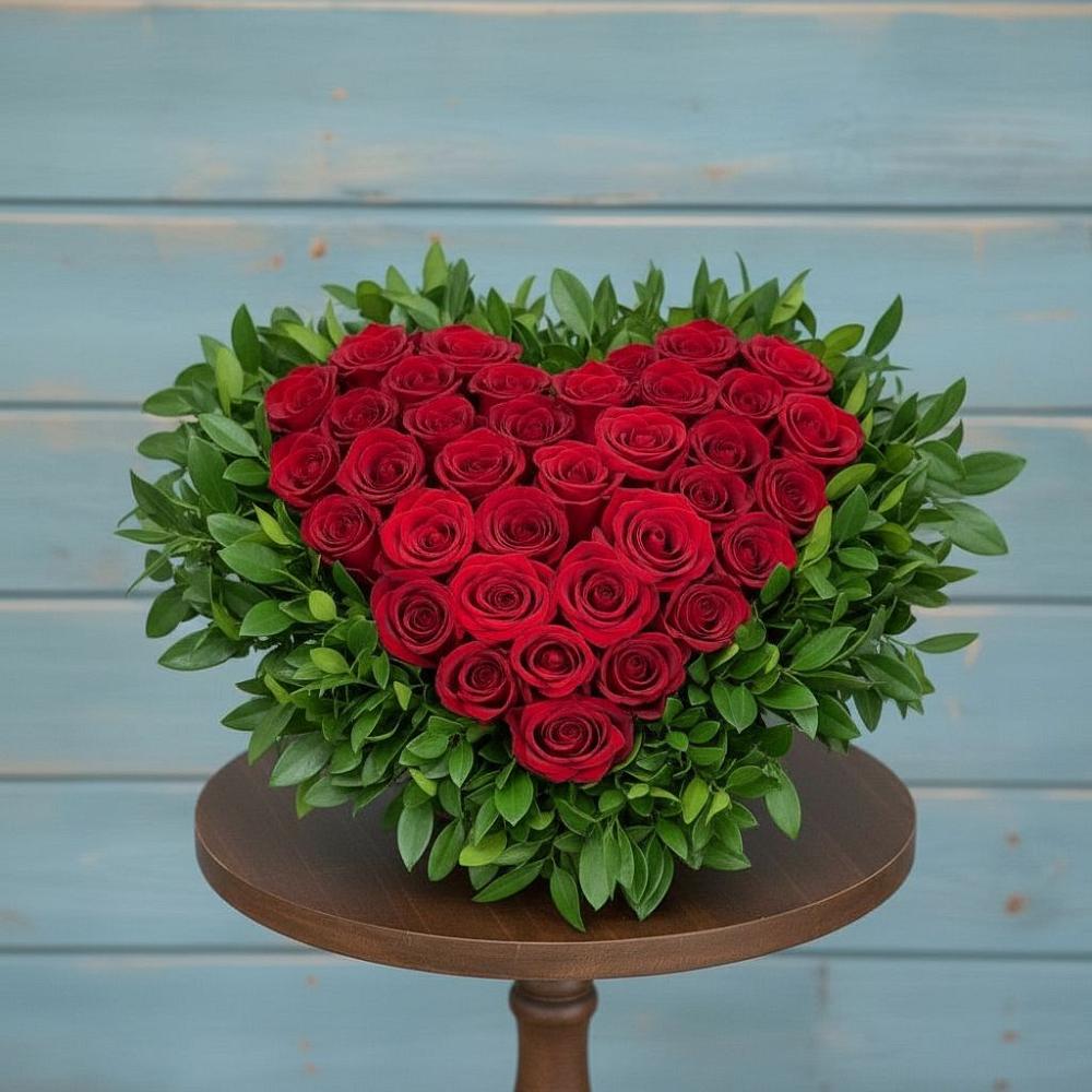 Цветочная композиция из Розы в виде сердца в Среднеуральске