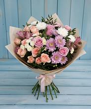 Букет цветов из:  Хризантемы, Розы и Альстромерии в Среднеуральске